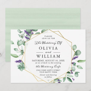 Modern Eucalyptus Lavender Geometric Frame Wedding Invitation