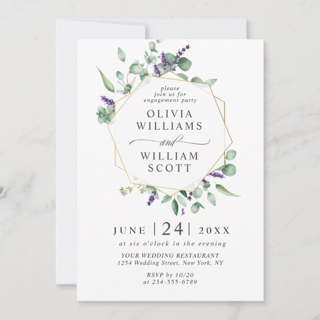 Modern Eucalyptus Lavender PHOTO ENGAGEMENT PARTY Invitation (Front)