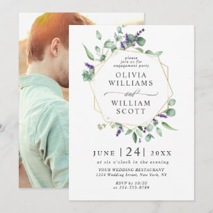 Modern Eucalyptus Lavender PHOTO ENGAGEMENT PARTY Invitation