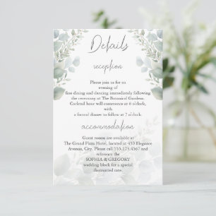 Modern Eucalyptus Leaf Wedding Details Insert Card