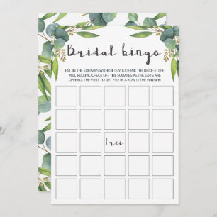 Modern Eucalyptus Leaves Bridal Bingo Cards