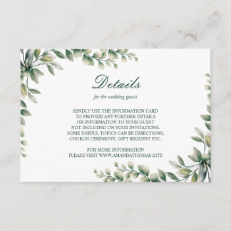 Modern eucalyptus leaves elegant wedding  enclosure card