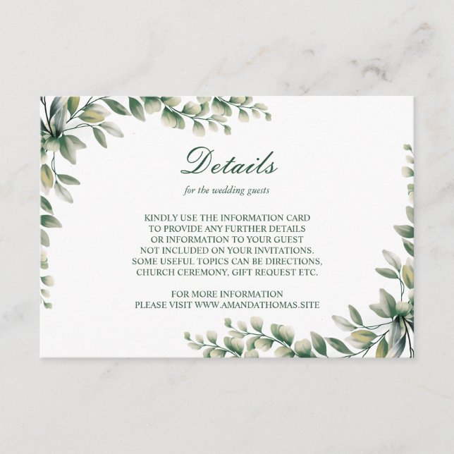 Modern eucalyptus leaves elegant wedding  enclosure card (Front)