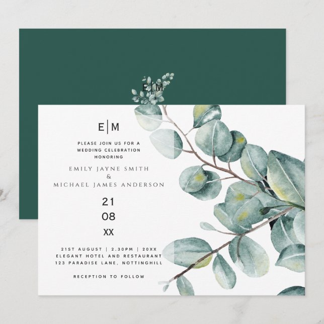 Modern Eucalyptus Leaves Greenery Wedding Invites (Front/Back)