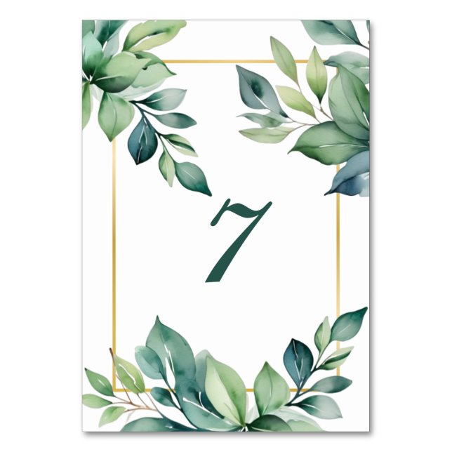 Modern Eucalyptus Leaves QR code Muslim Wedding Table Number (Front)