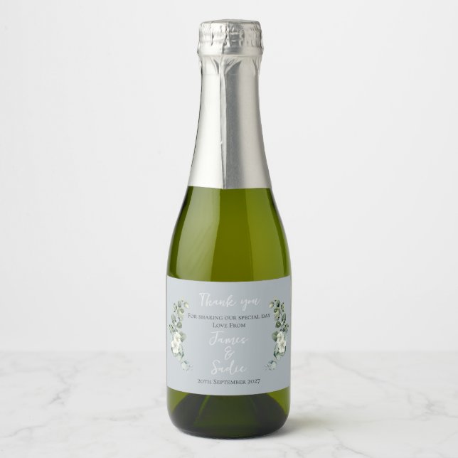 Modern Eucalyptus Mini Sparkling Wine Label (Front)