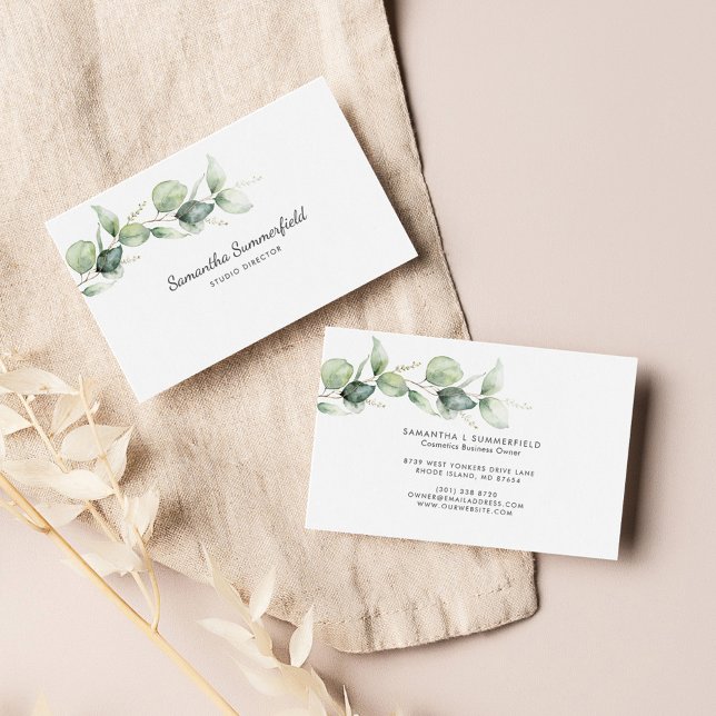 Modern Eucalyptus Minimalist Elegant Script Business Card (Eucalyptus Minimalist Business Card)