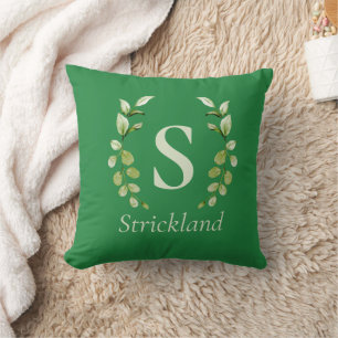 Modern Eucalyptus Monogram Throw Pillow