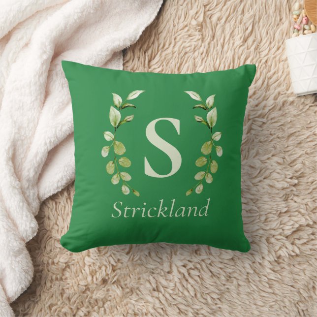 Modern Eucalyptus Monogram Throw Pillow (Blanket)