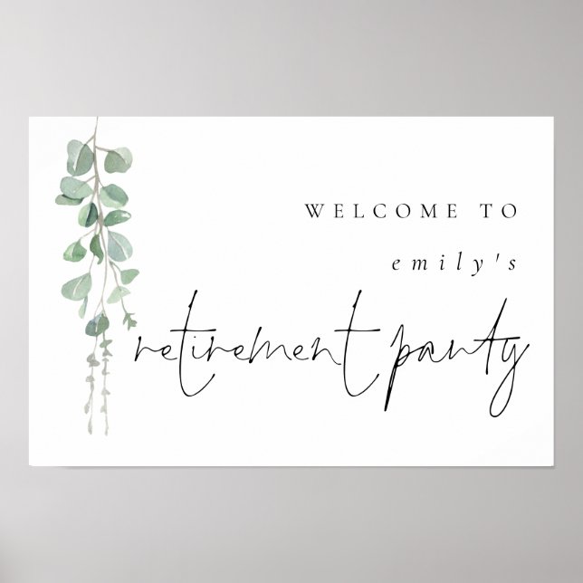 Modern Eucalyptus Name Welcome Retirement Party Poster (Front)