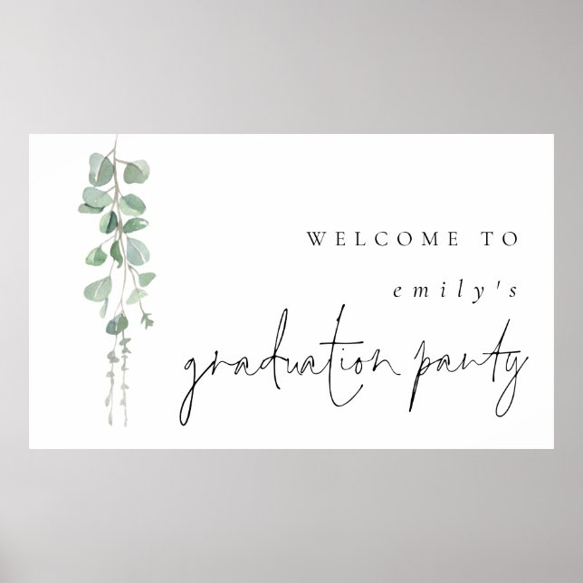 Modern Eucalyptus Name Welcome to Graduation Party Poster (Front)