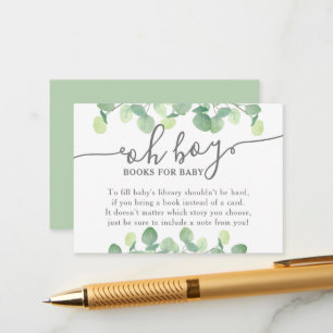 Modern Eucalyptus Oh Boy Baby Shower Book Request Enclosure Card