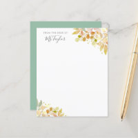 Modern Eucalyptus Pastel Floral Teacher Note Card