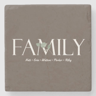 Modern Eucalyptus Personalised Family Names Stone Coaster