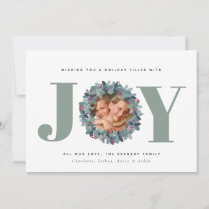 Modern Eucalyptus Photo Typography Christmas Card 
