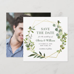 Modern Eucalyptus PHOTO Wedding SAVE THE DATE Invitation