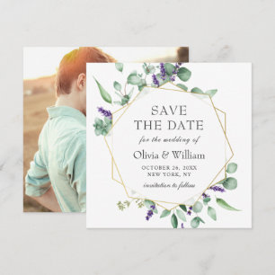 Modern Eucalyptus PHOTO Wedding SAVE THE DATE Invitation