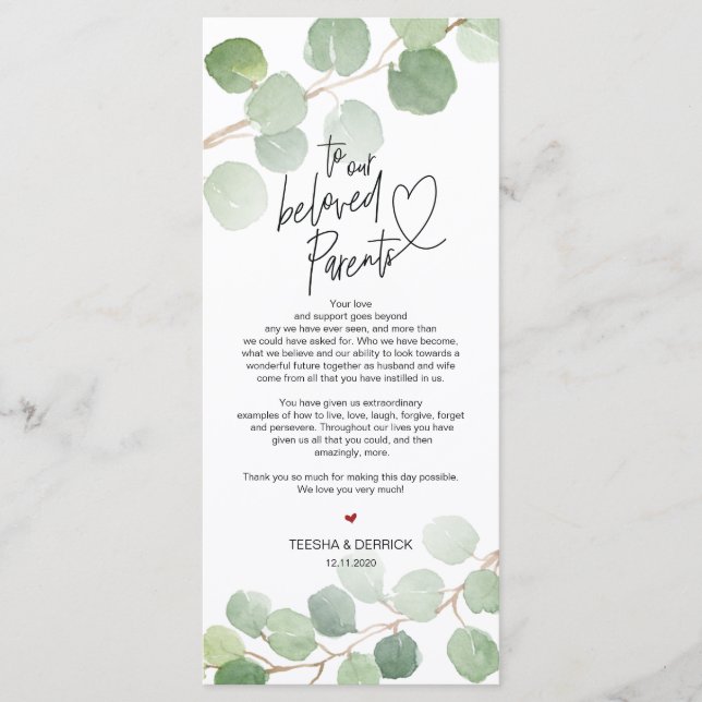 Modern eucalyptus Place Setting Thank You Card (Front)