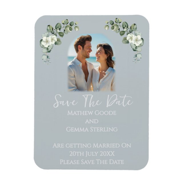 Modern Eucalyptus Save The Date Photo  Wedding Magnet (Vertical)