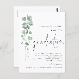 Modern Eucalyptus Script 2024 Graduation Invite Postcard