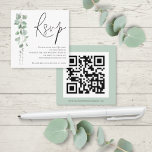 Modern Eucalyptus Script QR Code Wedding RSVP  Enclosure Card<br><div class="desc">Modern Eucalyptus Script QR Code Wedding RSVP enclosure making it convenient for your guests to reply by scanning your QR code leading to your wedding website reply page. A MINI size 2.5" square to enclose with your invitations with elegant watercolor foliage to the left hand side. RSVP is in a...</div>