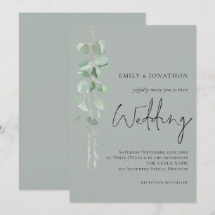 Modern Eucalyptus Script Sage Green Wedding Invitation