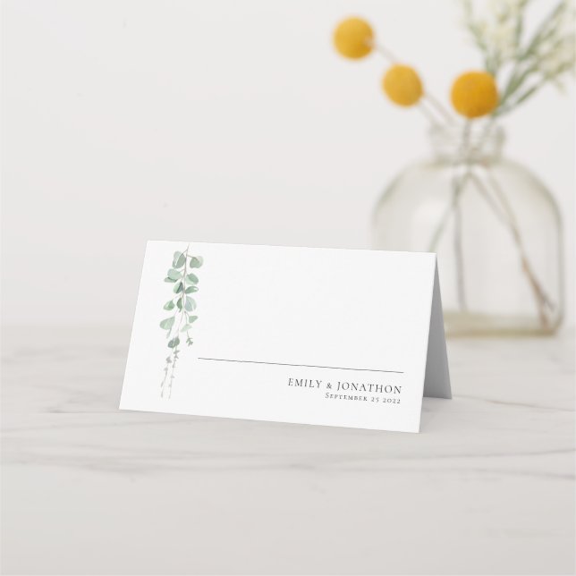 Modern Eucalyptus Script Sage Wedding  Place Card (Front)