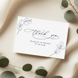 Modern Eucalyptus springs Navy Blue Wedding Thank You Card