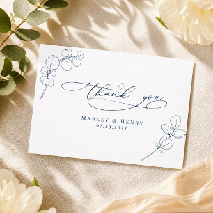 Modern Eucalyptus springs Navy Blue Wedding Thank You Card