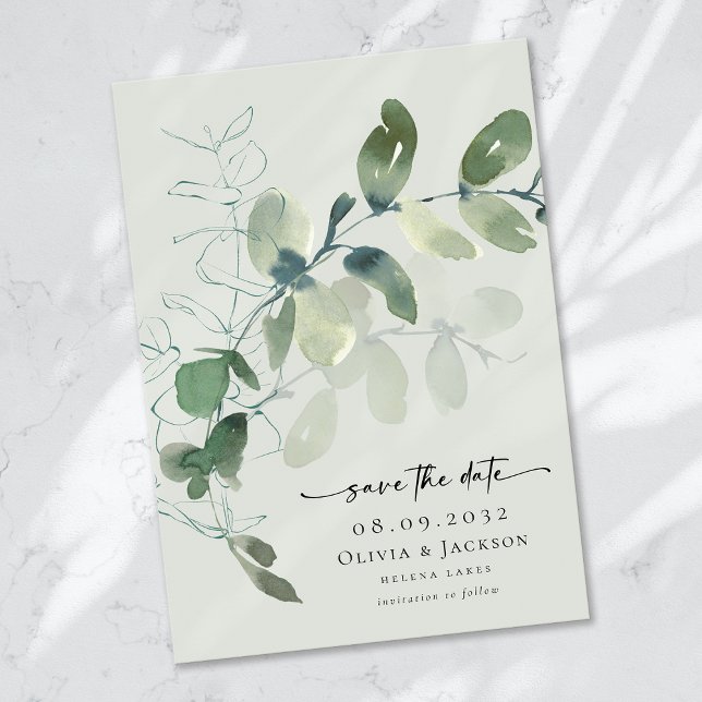 Modern Eucalyptus Typography Wedding Save The Date (Creator Uploaded)