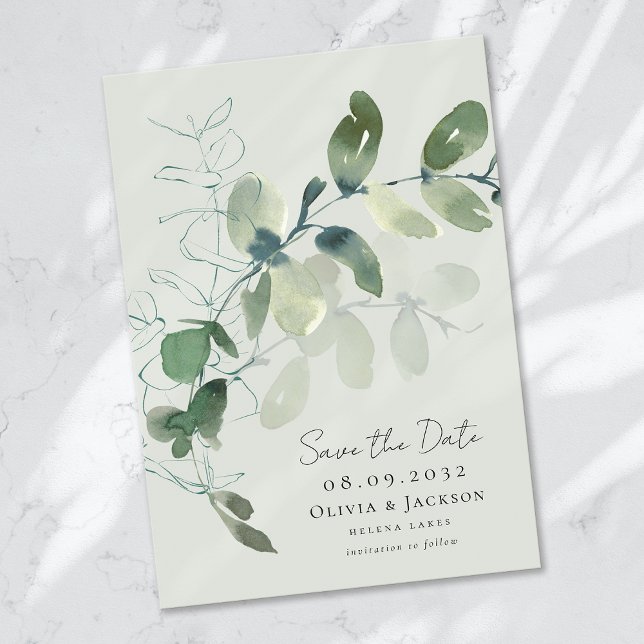 Modern Eucalyptus Typography Wedding Save The Date (Creator Uploaded)