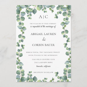 Modern Eucalyptus Vine Frame Wedding Invitation