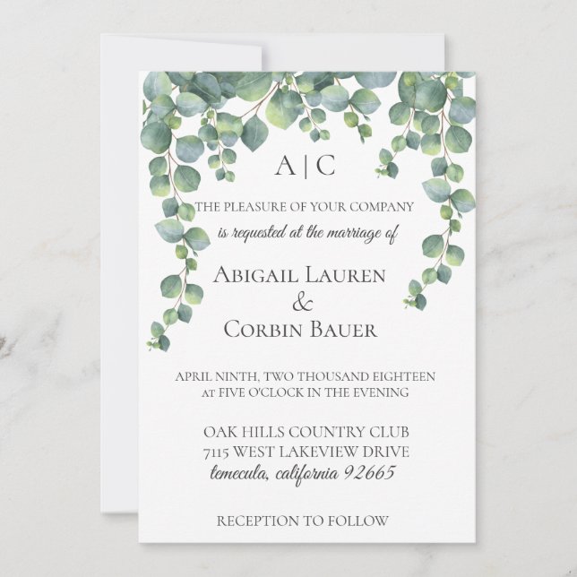 Modern Eucalyptus Vines Wedding Invitation (Front)