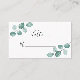 Modern Eucalyptus Watercolor Black Script Wedding Place Card