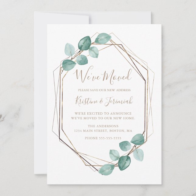 Modern Eucalyptus Watercolor Coffee Script Wedding Announcement (Front)