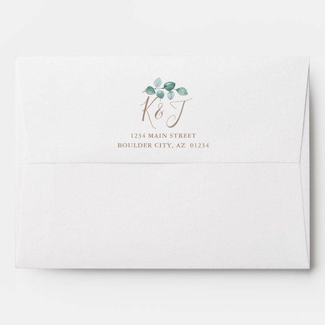 Modern Eucalyptus Watercolor Coffee Script Wedding Envelope (Back (Top Flap))