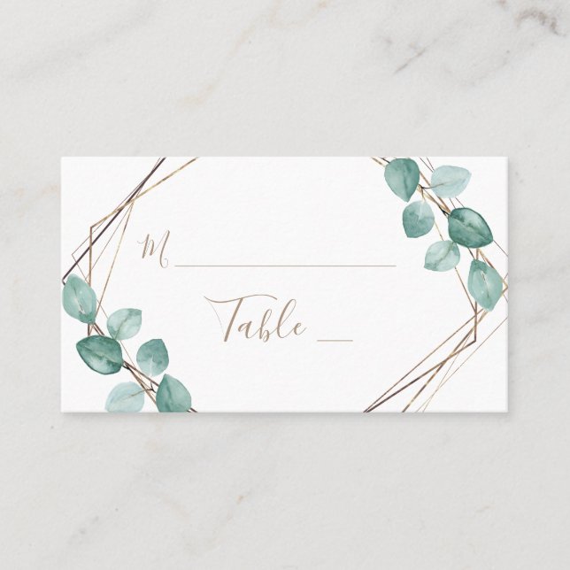 Modern Eucalyptus Watercolor Coffee Script Wedding Place Card (Front)