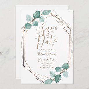 Modern Eucalyptus Watercolor Copper Script Wedding Save The Date