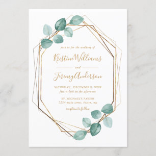 Modern Eucalyptus Watercolor Gold Script Wedding I Invitation