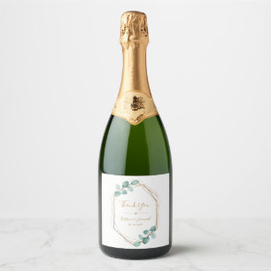 Modern Eucalyptus Watercolor Gold Script Wedding Sparkling Wine Label