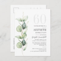 Modern Eucalyptus Watercolor Leaves 60th Birthday