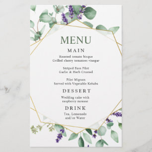 Modern Eucalyptus Watercolor Wedding Dinner Menu