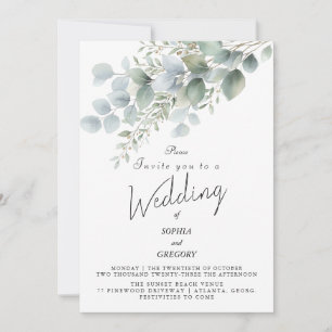 Modern Eucalyptus Watercolor Wedding Invitation