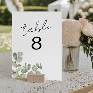 Modern Eucalyptus Watercolor Wedding Table Number