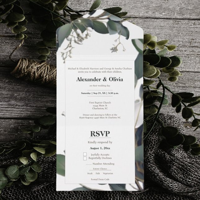 Modern Eucalyptus Wedding All In One Invitation (Modern Eucalyptus Wedding All in One Invitation)