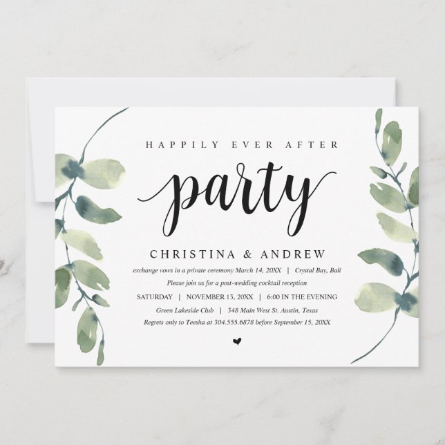 Modern Eucalyptus, Wedding Elopement Celebration Invitation (Front)
