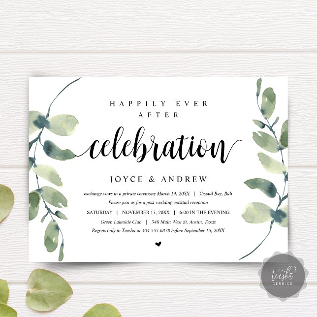 Modern Eucalyptus, Wedding Elopement Celebration Invitation (Wedding Elopement Dinner, Party, Celebration Invitation card, Modern Eucalyptus, Downloadable)