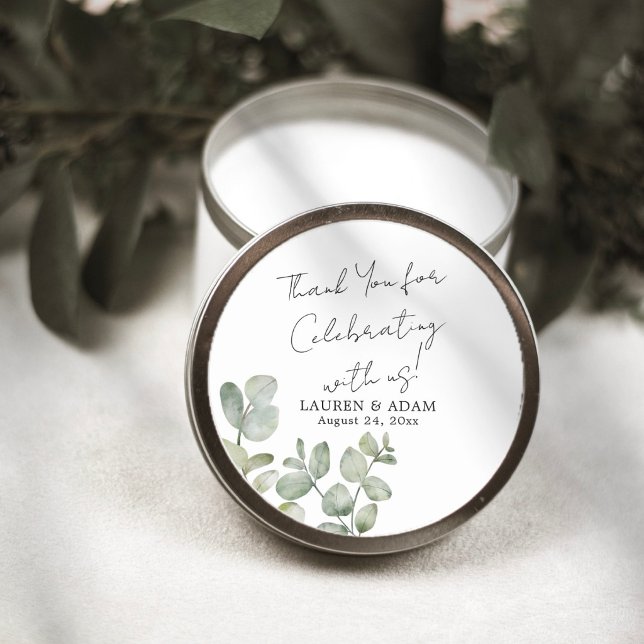 Modern Eucalyptus Wedding Favour Classic Round Sticker (Creator Uploaded)