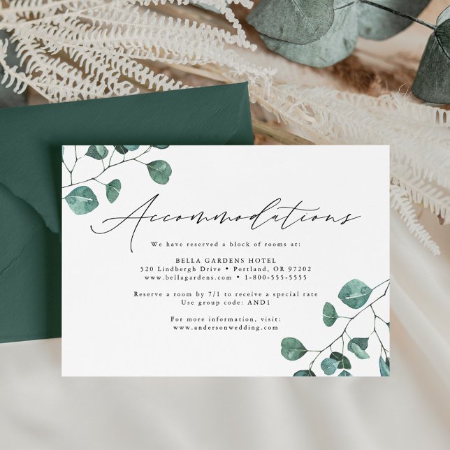 Modern Eucalyptus Wedding Hotel Accommodations Enclosure Card (Creator Uploaded)