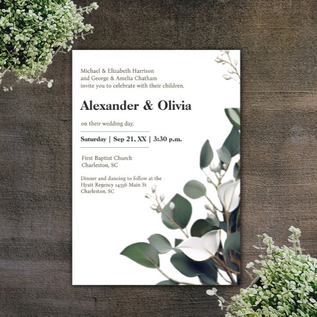 Modern Eucalyptus Wedding Invitation (Modern Eucalyptus Wedding Invitation)
